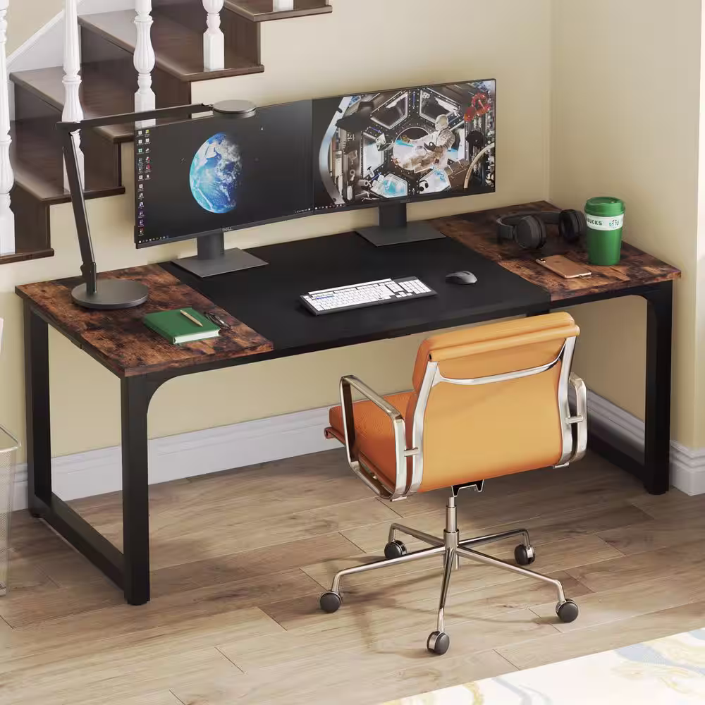 TRIBESIGNS WAY TO ORIGIN Halseey 70.8 in. W Brown Computer Desk Particle Board Wood Home Office Workstation Boardroom Desk