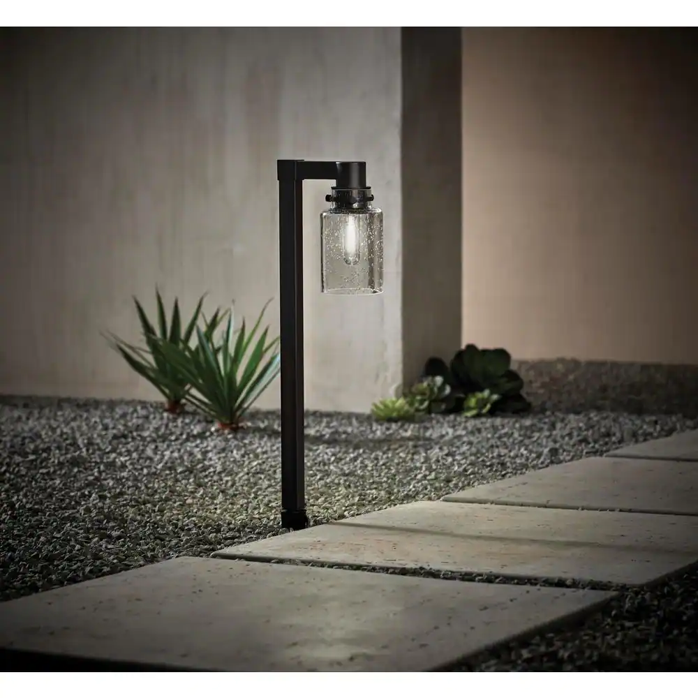 Hampton Bay Anderson Low Voltage 50 Lumens Black Integrated LED Path Light with Seeded Glass and Vintage Style Bulb