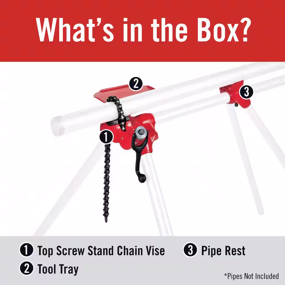 RIDGID 1/8 in. to 5 in. Pipe Capacity, Top-Screw Chain Vise for Stands Model 560 (Includes Pipe Rest, Pipe Bender & Tool Tray)