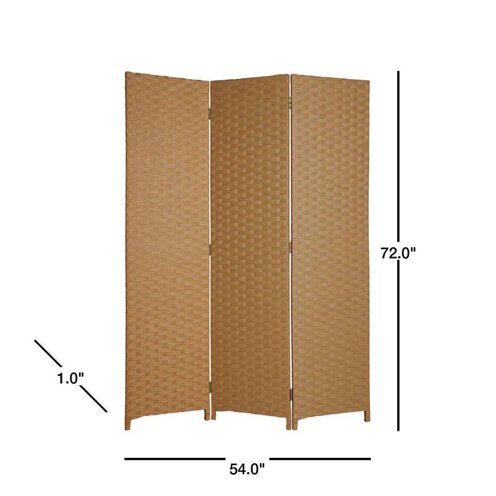 None Pensacola 6 ft. Light Brown 3-Panel Room Divider