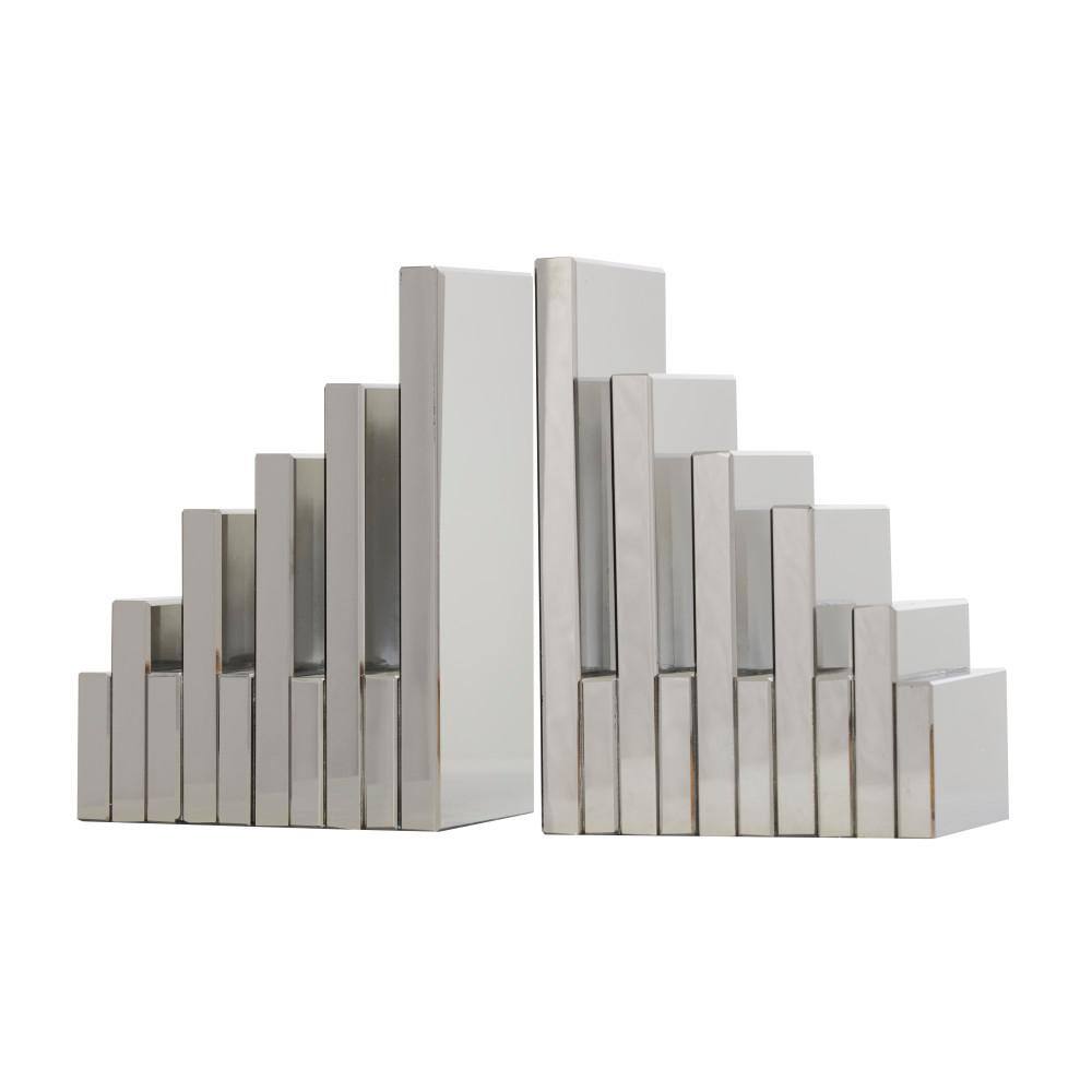 Litton Lane Silver Crystal Pyramid Geometric Bookends (Set of 2)