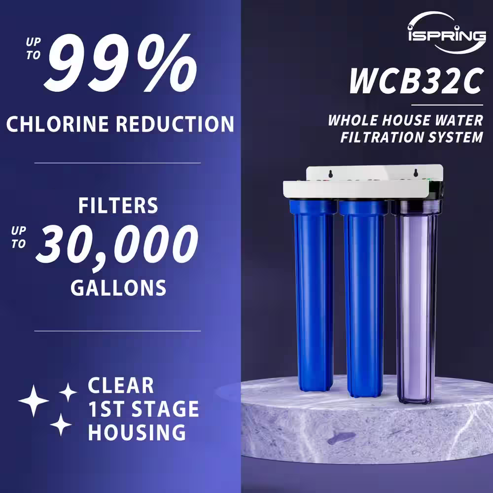 ISPRING 3-Stage Whole House Water Filtration System w/ 20 in. x 2.5 in. Oversized Fine Sediment and Carbon Block Filters