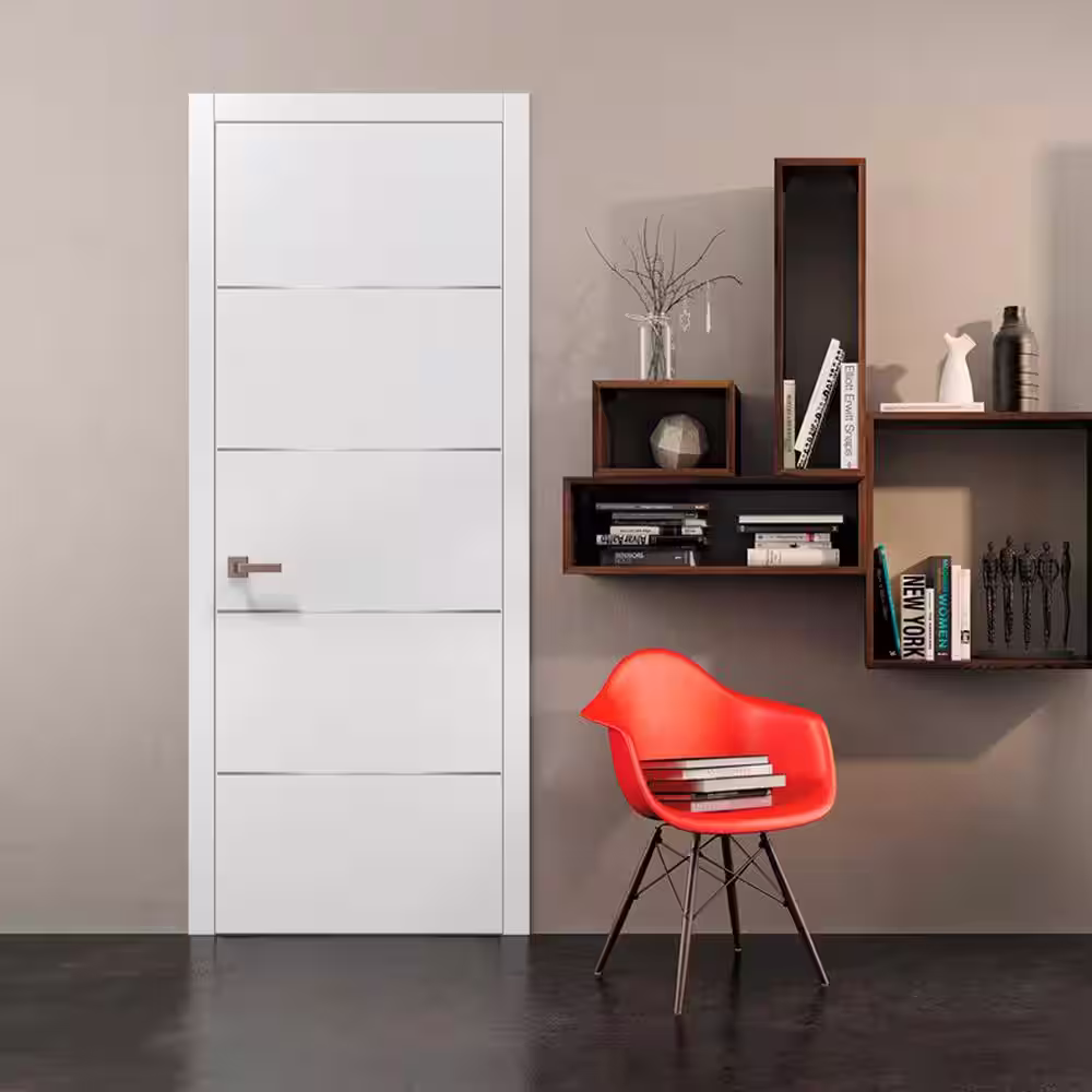 None 0020 30 in. x 84 in. Flush No Bore White Finished Pine Wood Interior Door Slab with Hardware Included