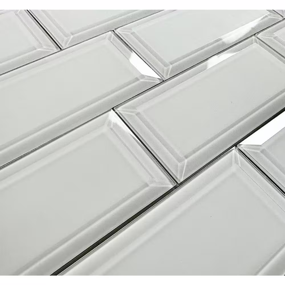 ABOLOS Frosted Elegance White Matte Beveled Subway 3 in. x 6 in. Glass Peel and Stick Decorative Tile (10.5 sq. ft./Case)