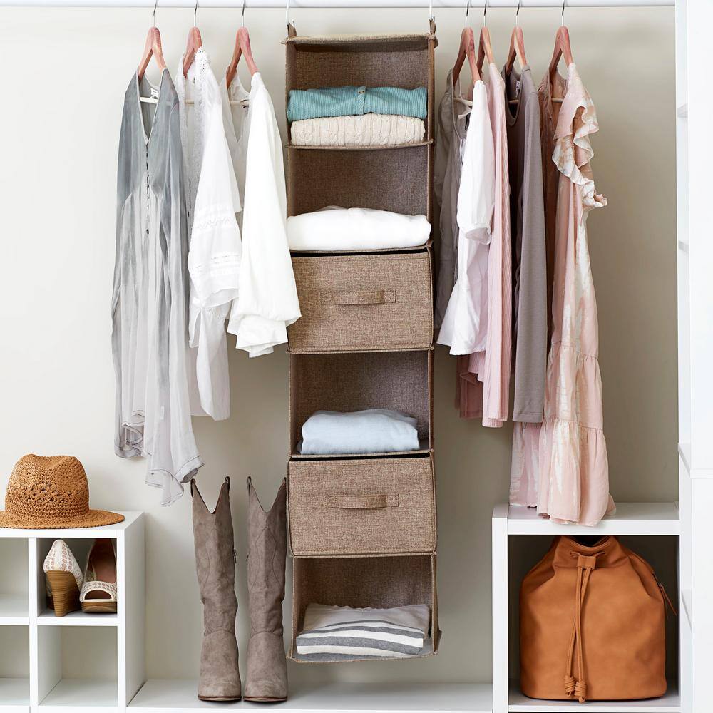 HOUSEHOLD ESSENTIALS Wide Closet Organizer Drawers 2-Pack, Hanging Shelf Drawers, Poly Linen with Sturdy Frame