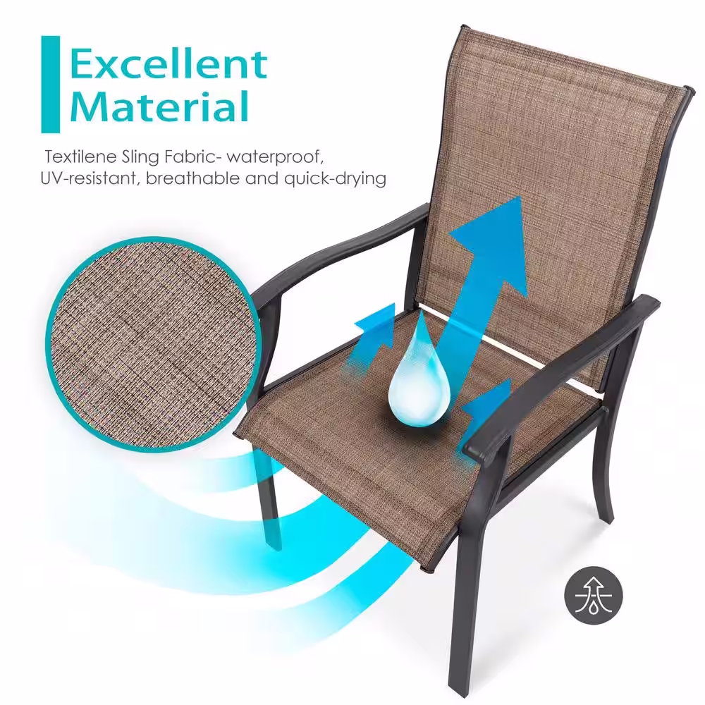 Nuu Garden 3-Piece Metal Outdoor Bistro Set Patio Furniture with Round Coffee Table and Textilene Armchairs in Brown