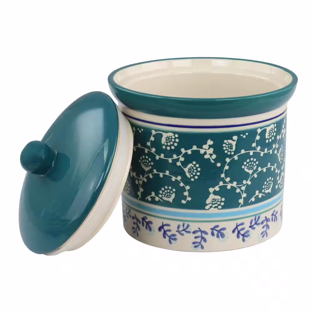 GIBSON HOME Village Vines 1.2 qt. Stoneware Canister With Airtight Lid in Blue Floral