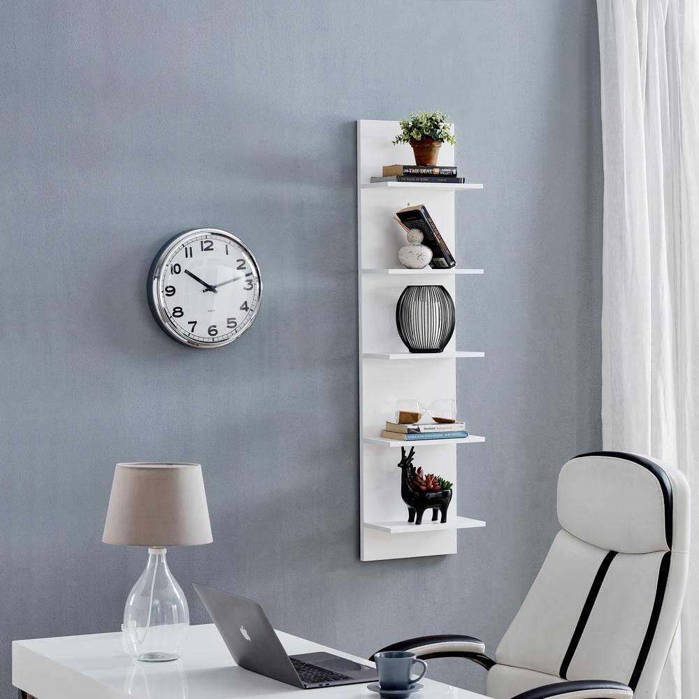 DANYA B 47.25 in. H White MDF 5-Tier Decorative Wall Shelf