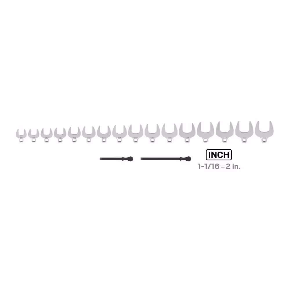 TEKTON 1/2 in. Drive Crowfoot Wrench Set, 16-Piece (1-1/16 in. - 2 in.) Keys