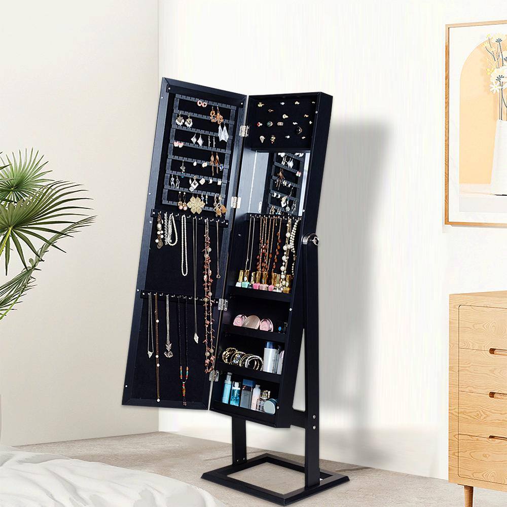 Unbranded Wooden Black Jewelry Cabinet Wooden Mirror Jewelry Wardrobe Wholesale