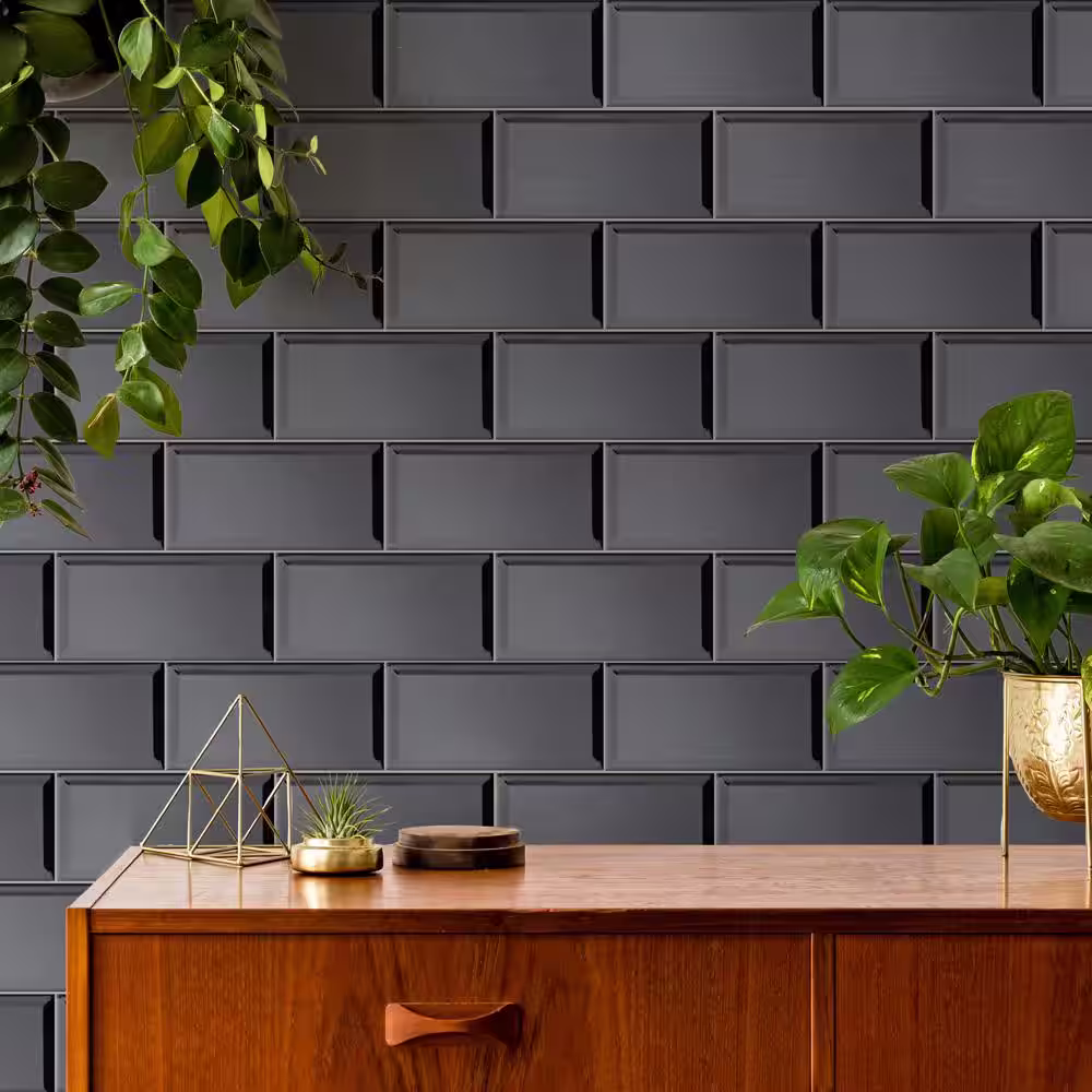 Merola Tile Santorini Biselado Nero 4 in. x 7-7/8 in. Ceramic Wall Tile (11.0 sq. ft./Case)