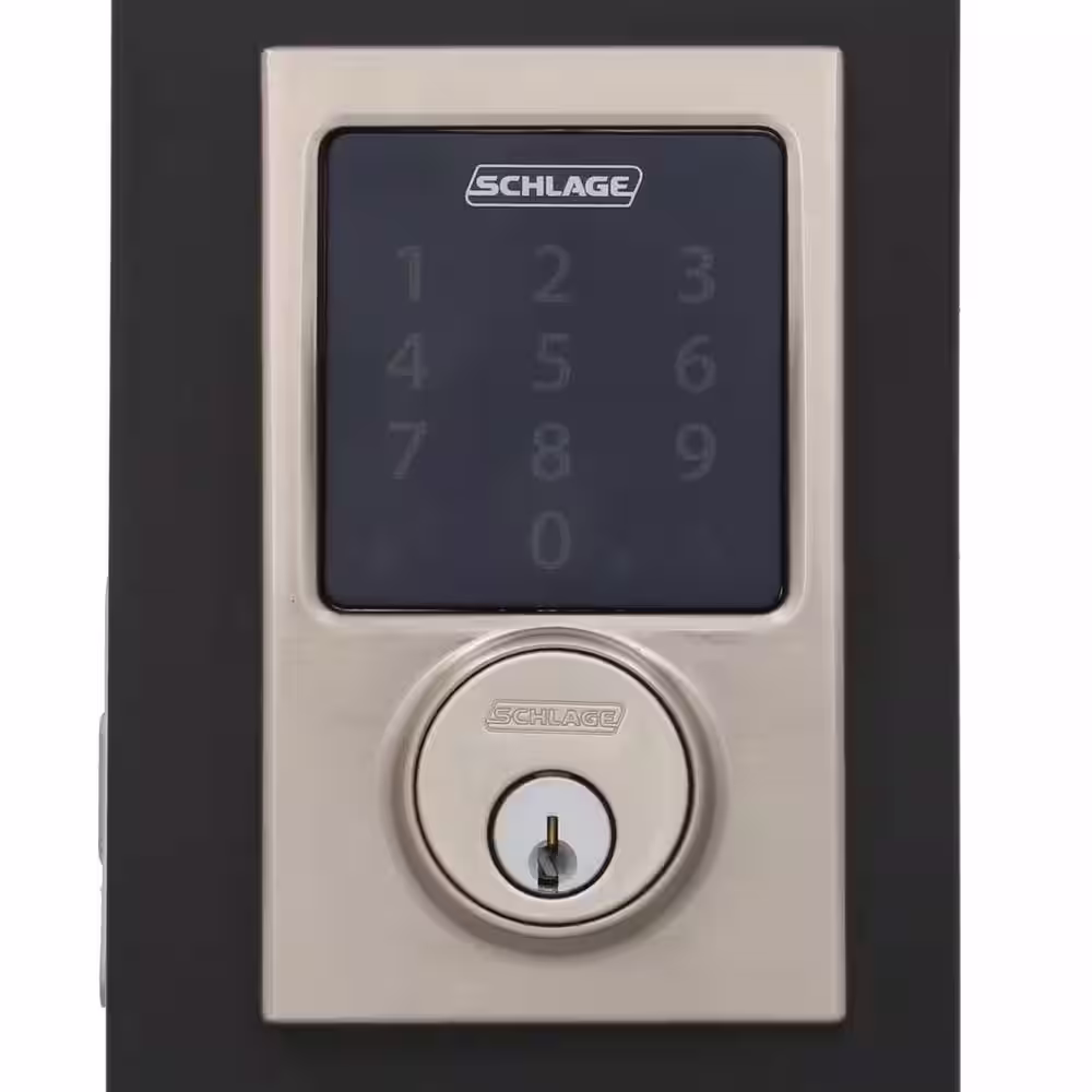 Schlage Century Satin Nickel Connect Smart Lock with Alarm and Latitude Lever Handleset