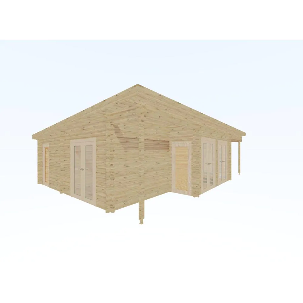 Hud-1 EZ Buildings Nordic J68 33 ft. 3 in. x 19 ft., 3 ft. 1 in. with 14 ft. 3 in x 3 ft. 5 in. Bay Area â?92 sq. ft. Log Cabin Kit