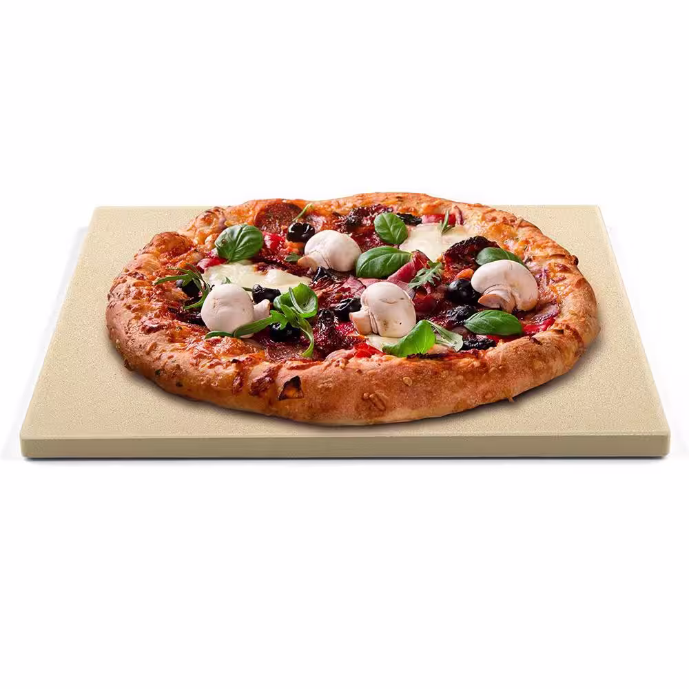 Cook N Home 16 in. x 14 in. x 5/8 in. Cream Rectangular Thick Pizza Grilling Baking Stone