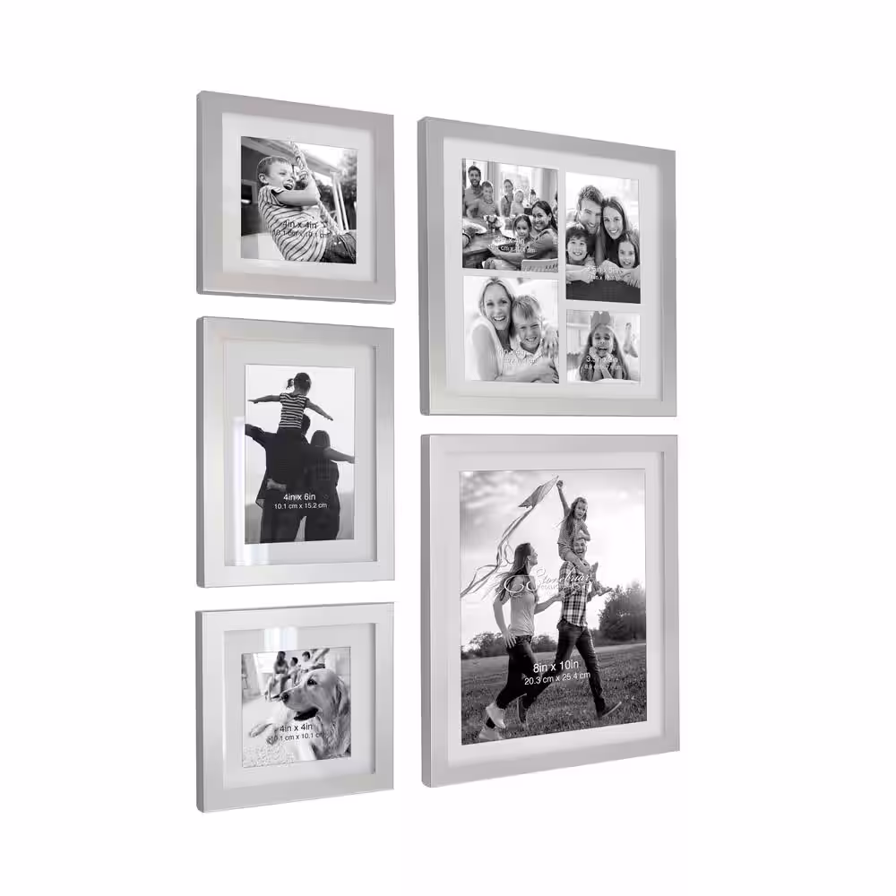 Stonebriar Collection Decorative Stamped Silver Picture Frame Set, (Set of 5)