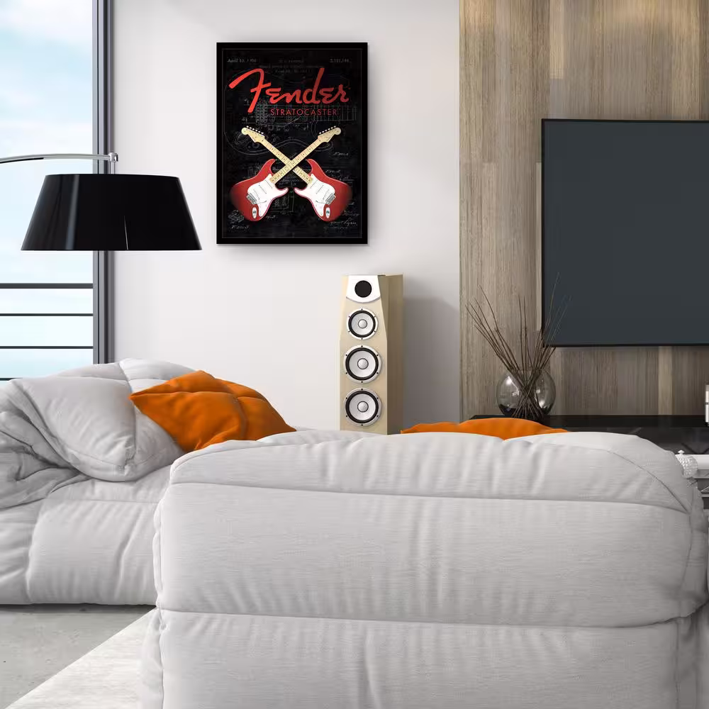 Open Road Brands Fender Stratocaster Double Guitars Framed Wood Decorative Sign