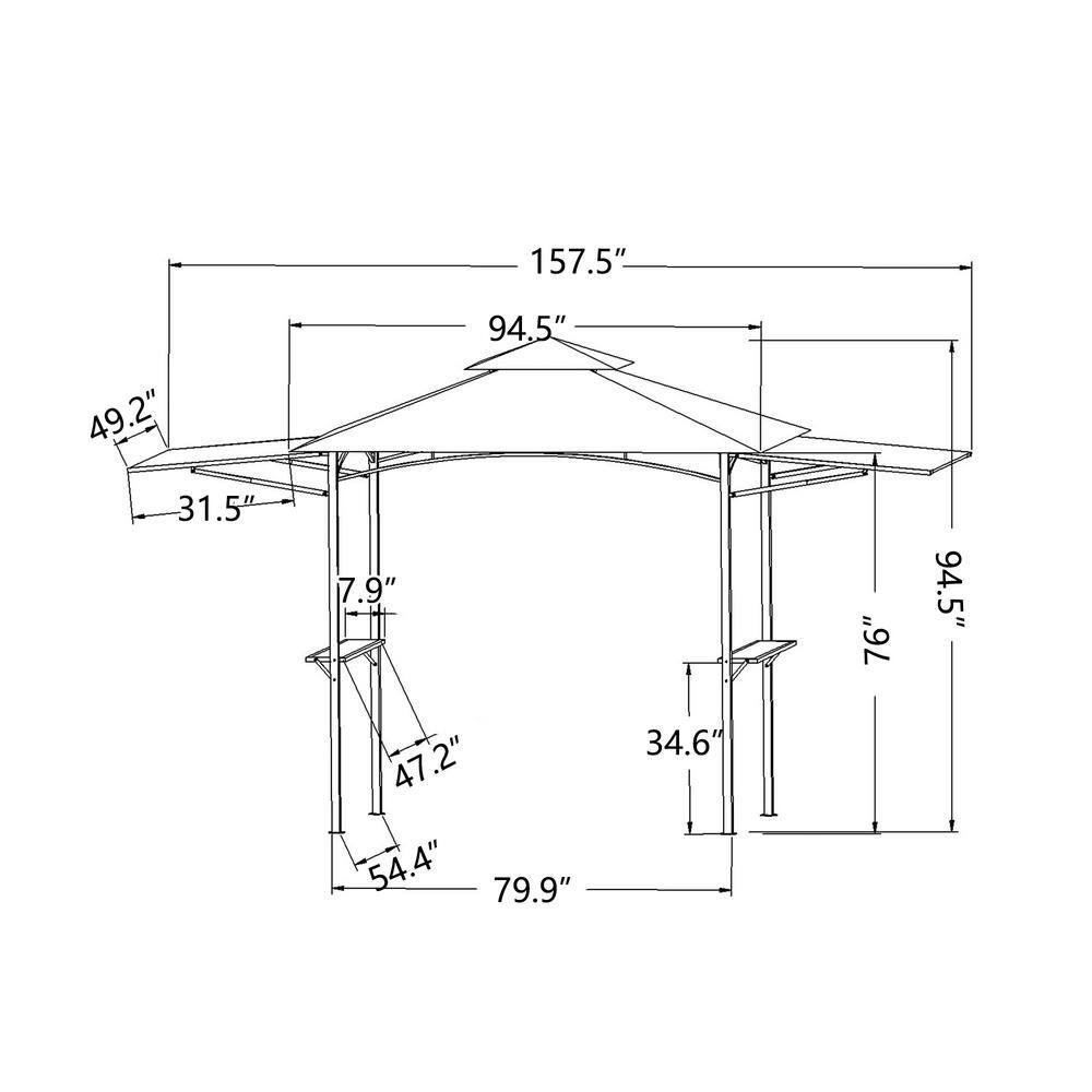 None 13 ft. L x 4.5 ft. W Metal White Double Tiered Patio BBQ Grill Gazebo with Bar Counters and Extendable Shades