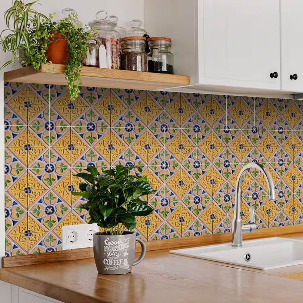 None Green/Blue/Yellow H11 7 in. x 7 in.Vinyl Peel and Stick Tile (24 Tiles, 8.17 sq.ft./pack)