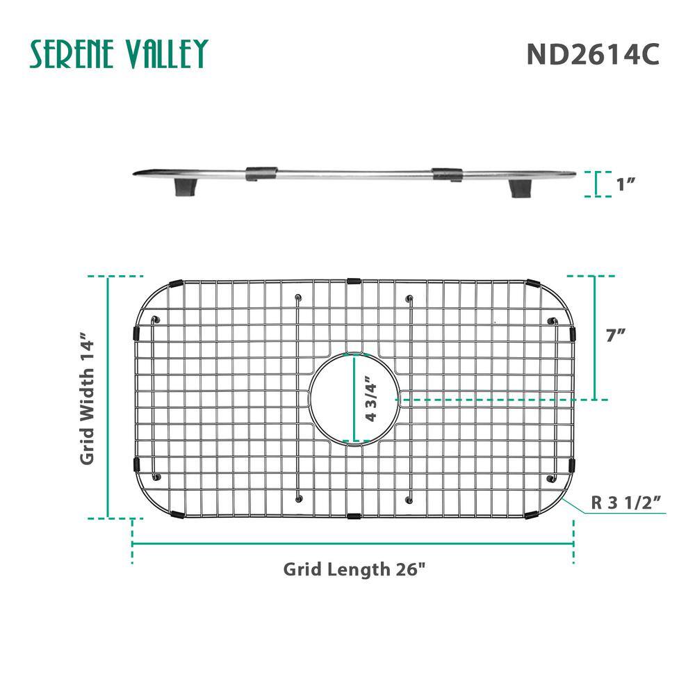 SERENE VALLEY 25.98 in. x 13.98 in. Center Drain Heavy-Duty Stainless-Steel Sink Grid