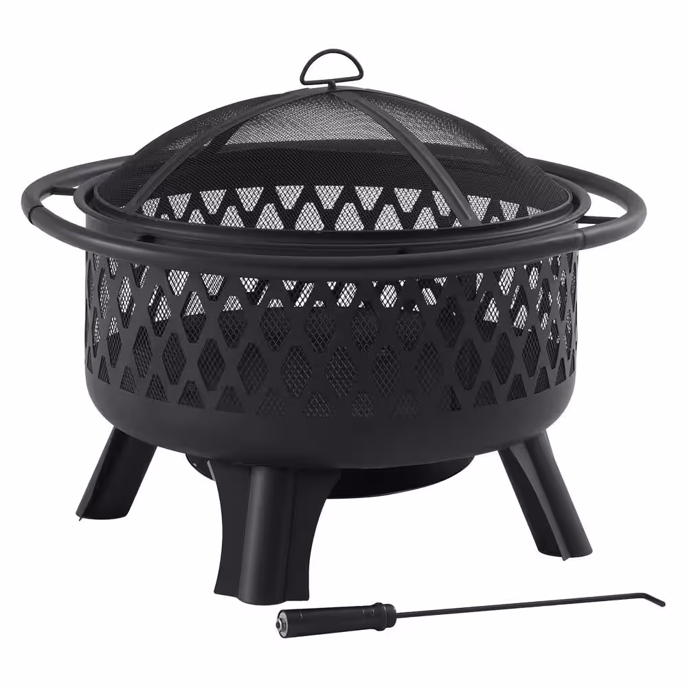 Hampton Bay Piedmont 30 in. Steel Fire Pit in Black with Poker