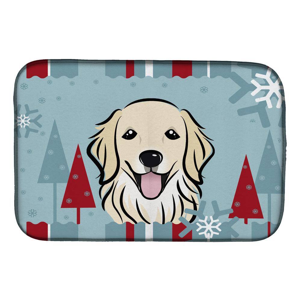Caroline's Treasures 14 in. x 21 in. Multicolor Winter Holiday Golden Retriever Dish Drying Mat
