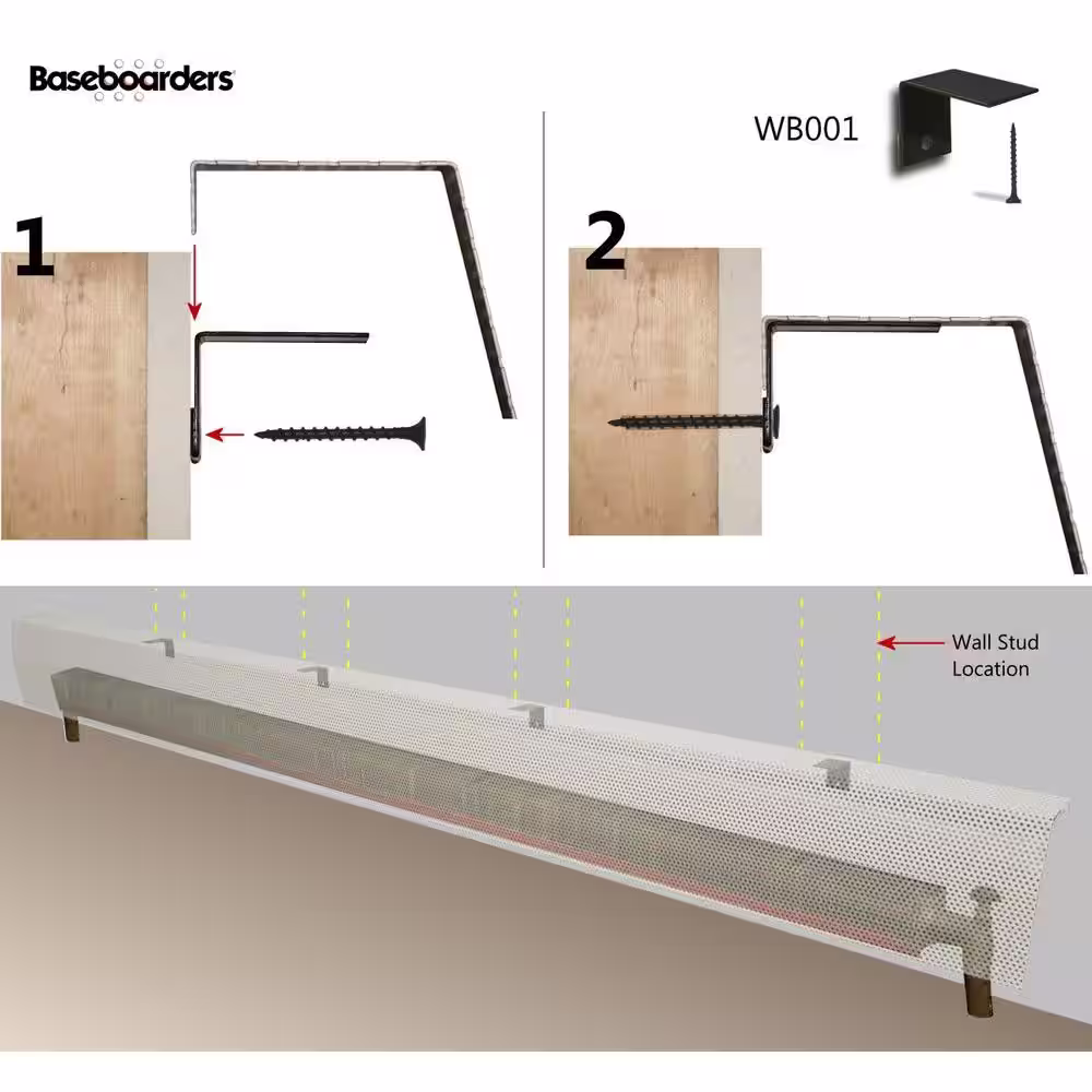 Baseboarders Premium and Basic Series Galvanized Steel Easy Slip-On Baseboard Heater Cover Alternative Wall Bracket Mounting