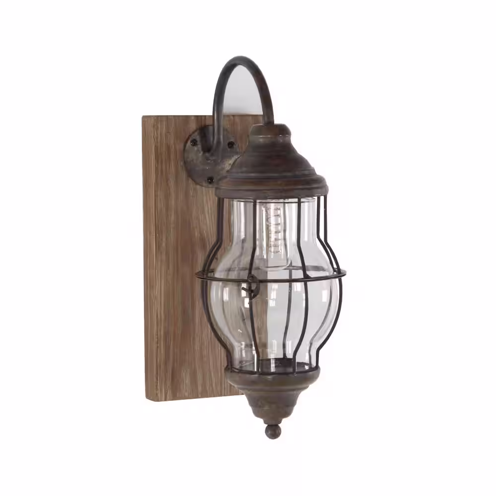 Litton Lane 17 in. Brown Metal Battery Operated Task and Reading Table Lamp with Included Fixed LED Light