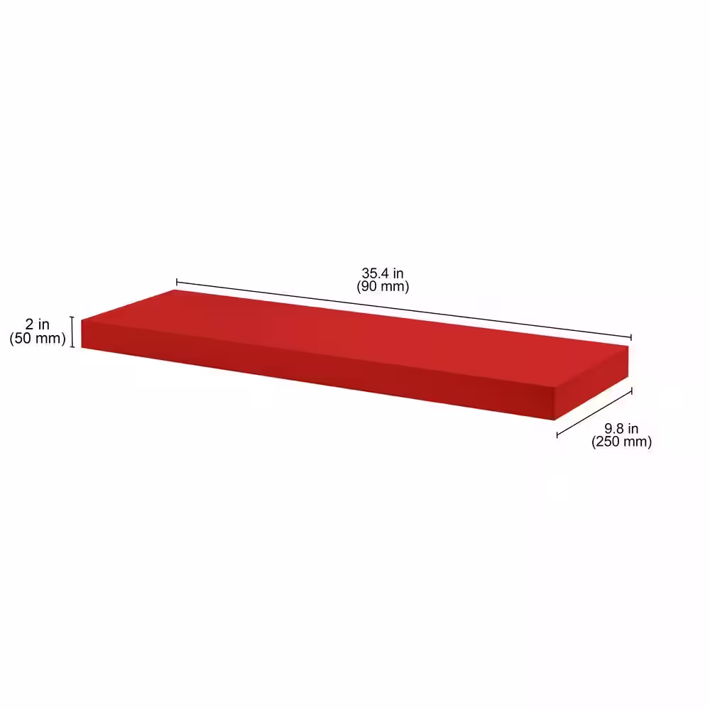 Dolle BIG BOY 35.4 in. x 9.8 in. x 2 in. Red MDF Floating Decorative Wall Shelf with Brackets