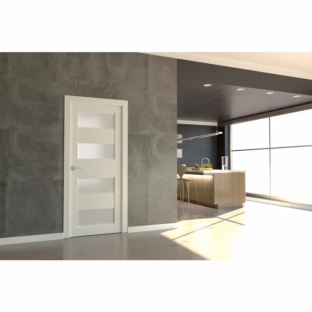 Belldinni Della 36 in. x 84 in. No Bore Solid Core 4-Lite Frosted Glass Bianco Noble Wood Composite Interior Door Slab