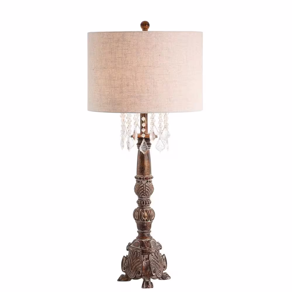 JONATHAN Y Carlisle 33.5 in. Antique Brown Resin/Acrylic LED Table Lamp