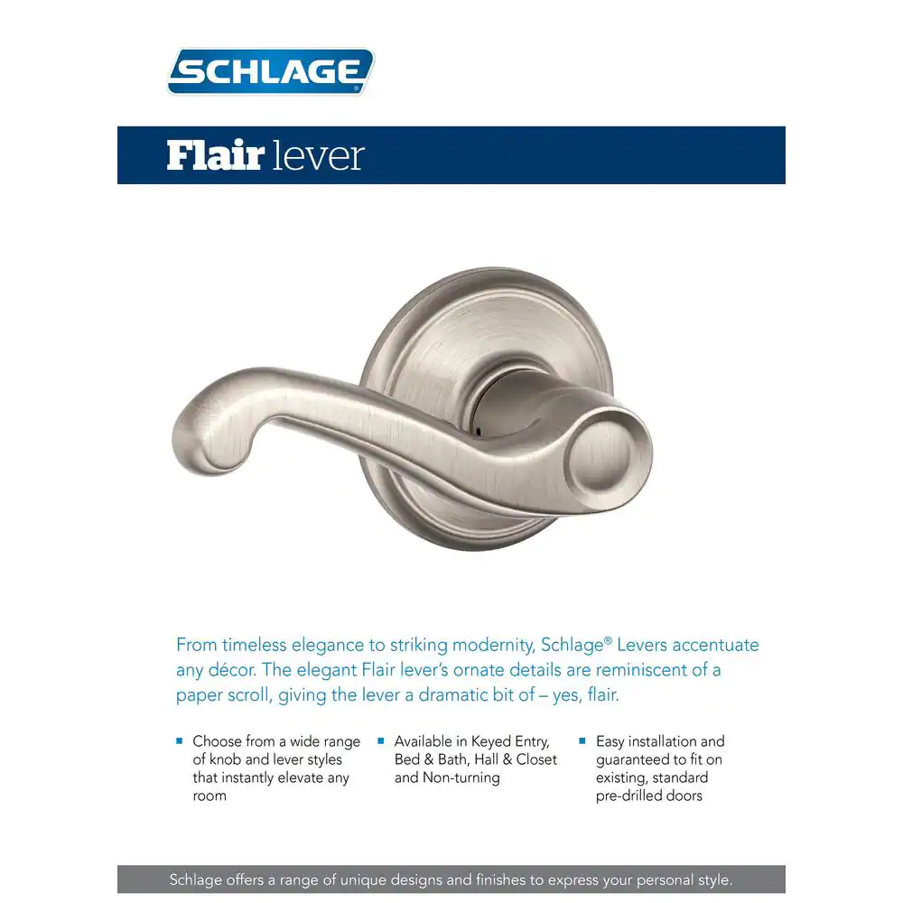 Schlage Flair Bright Brass Privacy Bed/Bath Door Handle