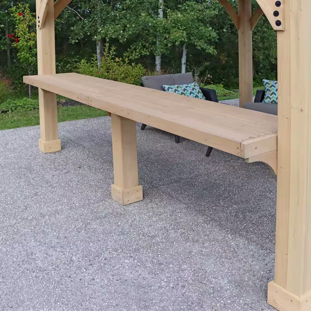 Yardistry Meridian 12 ft. x 20 ft. Premium Cedar Outdoor Patio Shade Gazebo with a 12 ft. Bar Counter and Brown Aluminum Roof