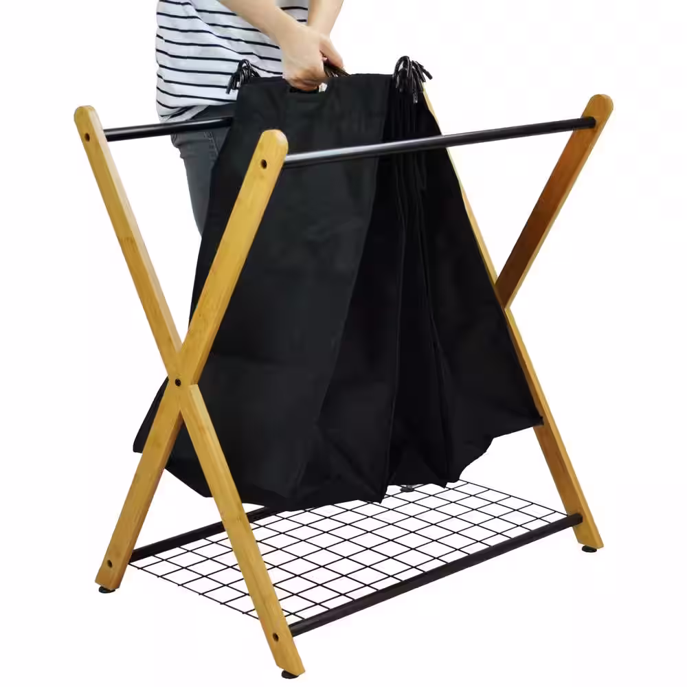 Oceanstar X-Frame Bamboo 3-Bag Laundry Sorter