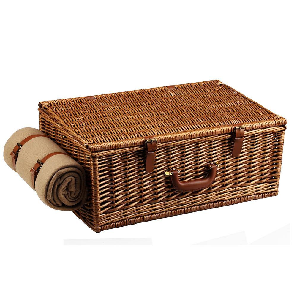 None Dorset English in Style Willow Picnic Basket with Service for 4 and Blanket in London Plaid