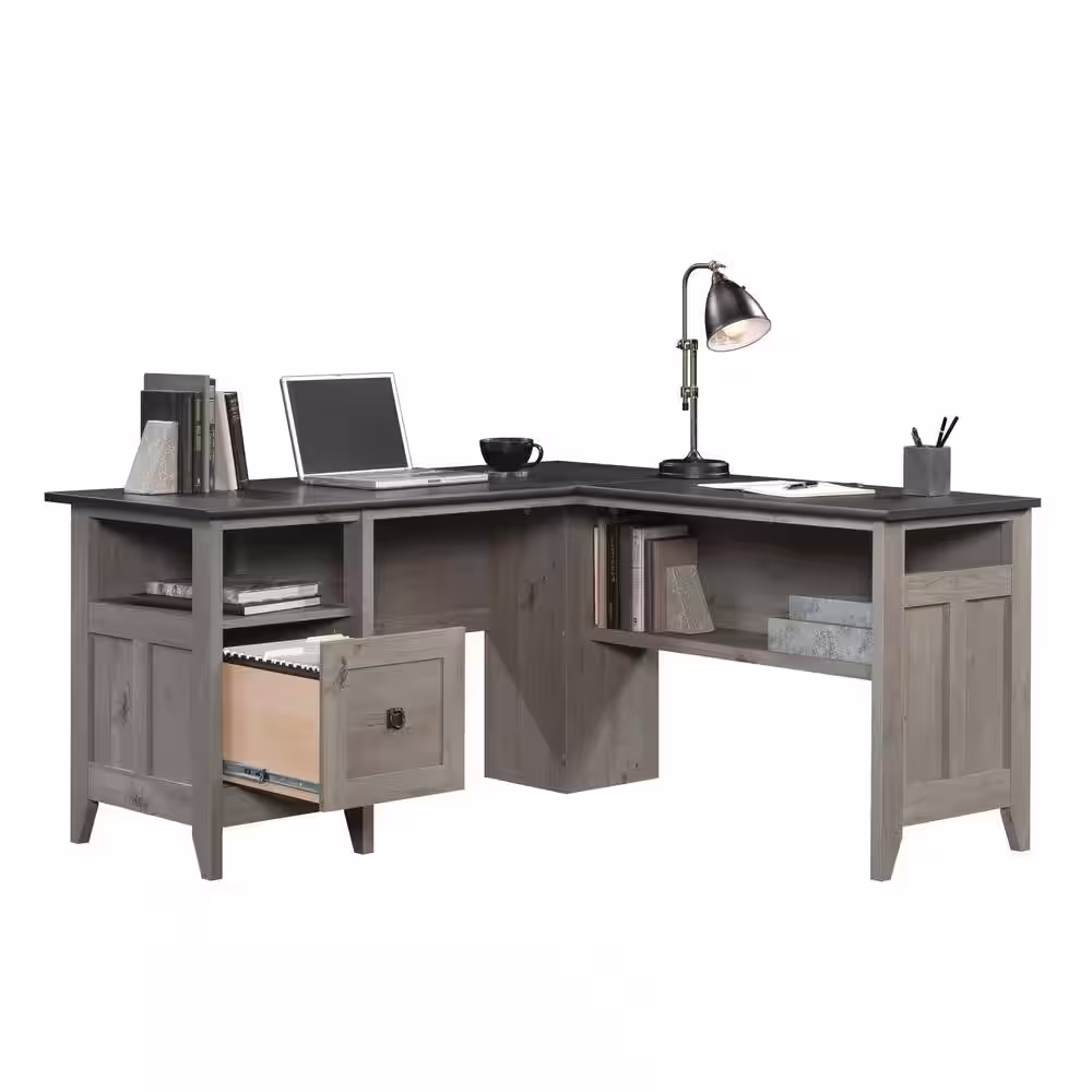 SAUDER August Hill 59.055 in. L-Shape Mystic Oak Computer Desk with File Storage