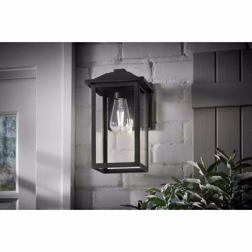 None 1-Light 12 in. Black Hardwired Transitional Outdoor Wall Lantern Sconce Light with Clear Glass