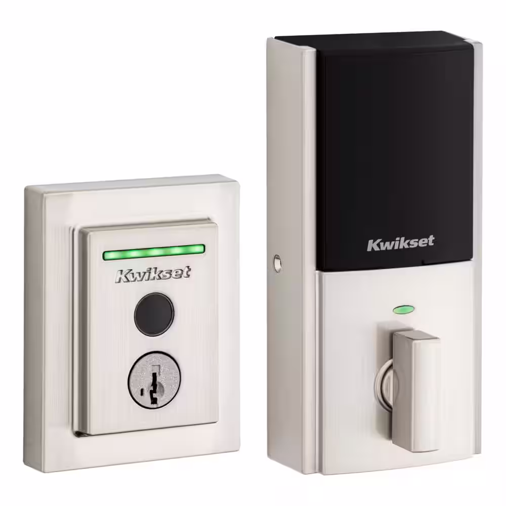 Kwikset Halo Touch Satin Nickel CNT Fingerprint WiFi Elec Smart Lock Deadbolt Feat SmartKey Security with San Clemente Handleset