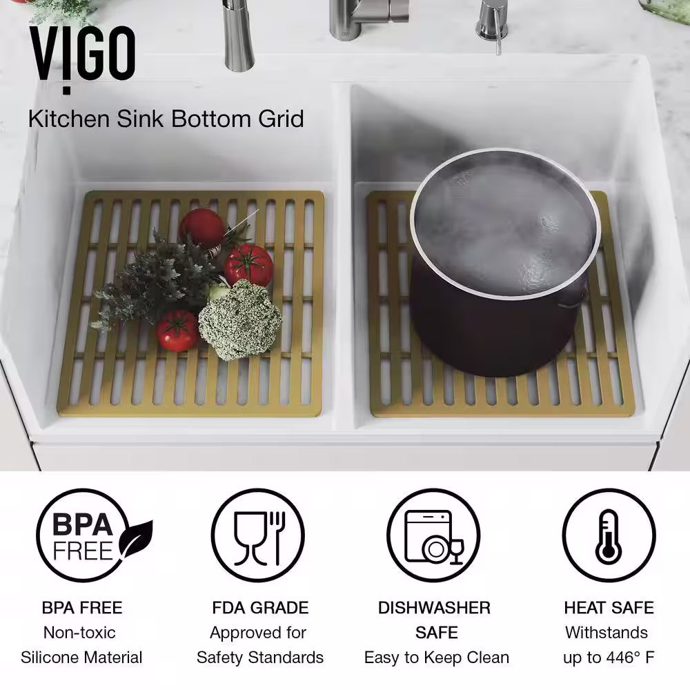 VIGO 15 in. x 15 in. Silicone Bottom Grid for 36 in. Double Bowl Kitchen Sink in Matte Gold (2-Pack)