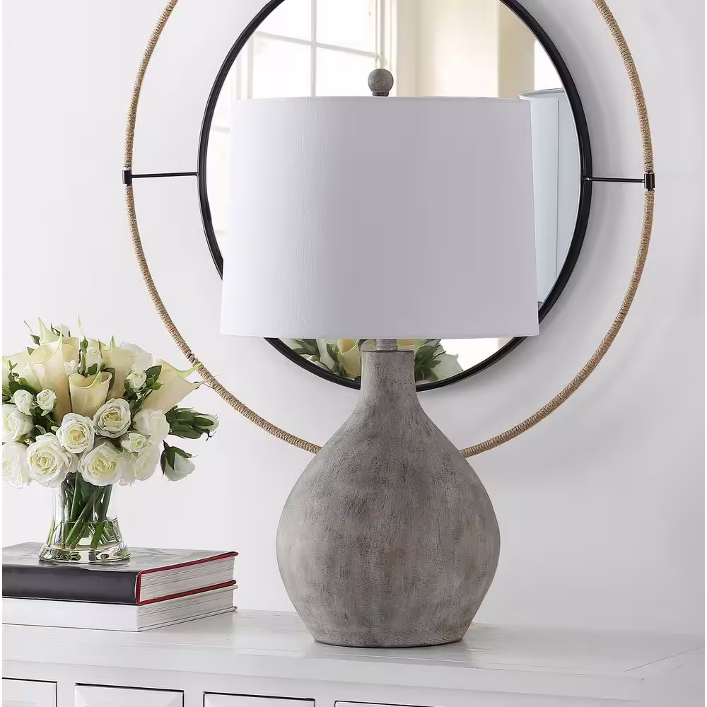 Safavieh Tolen 26.25 in. Gray Table Lamp with White Shade