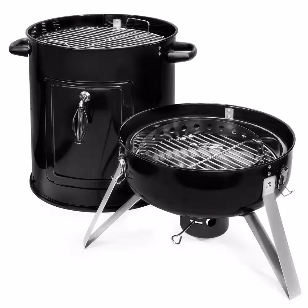 Barton 18 in. Portable Vertical Round Charcoal Smoker with Built-In Thermometer
