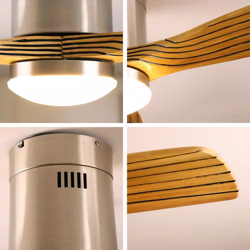 ExBrite Solid 52 in. Integrated LED Indoor Burly-Wood Flush Mount Ceiling Fan with Light, Remote Control and DC Motor