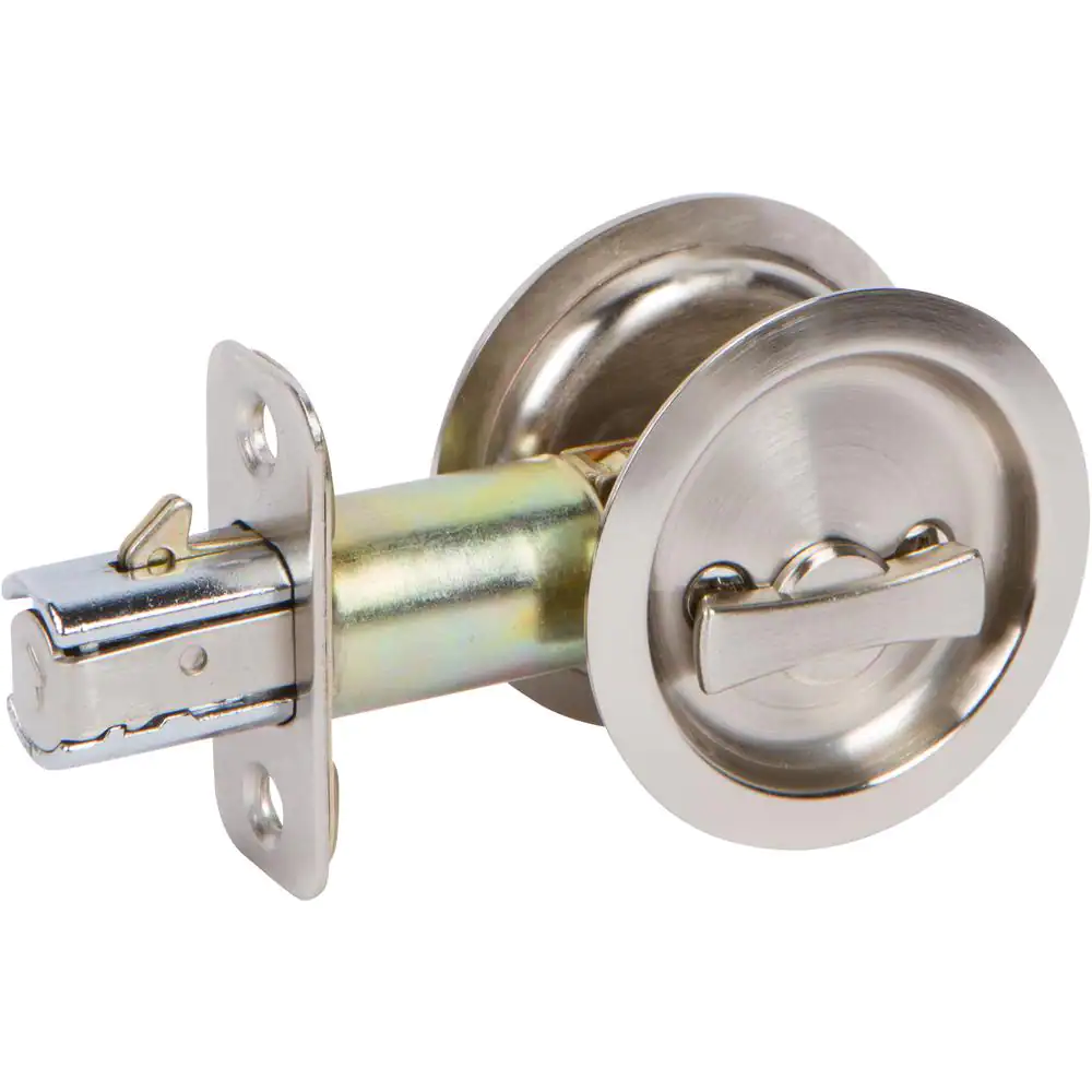 None Round Satin Nickel Bed/Bath Privacy Sliding Pocket Door Lock