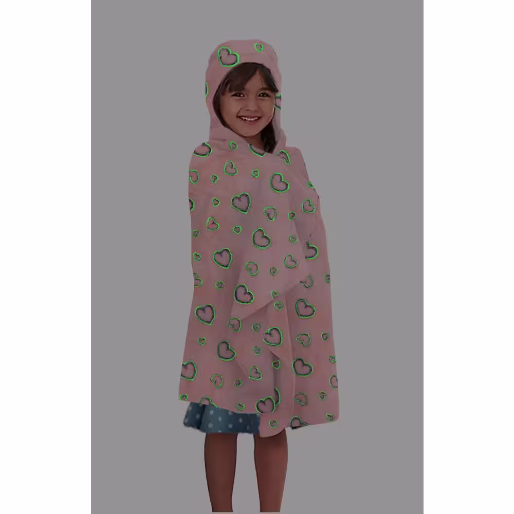 Harper Lane Kids Hooded Pink Glow in the Dark Hearts Throw Blanket 50 x 25 inches