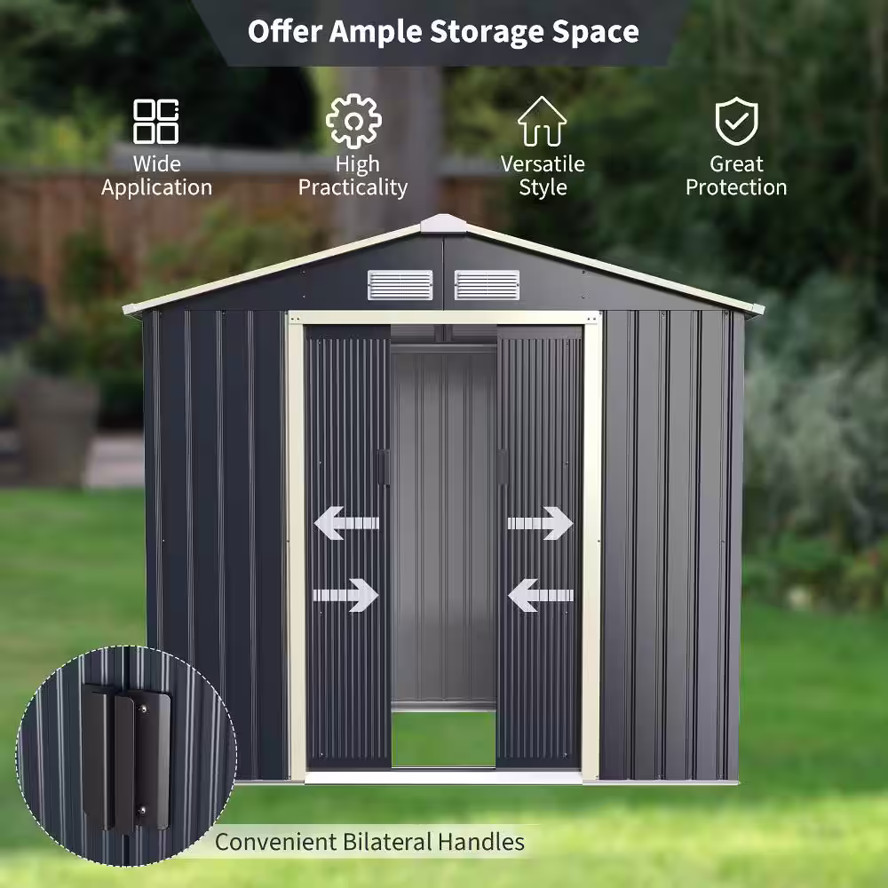 Costway 7 ft. W x 3.8 ft. D Metal Shed With 25.6 sq. ft.