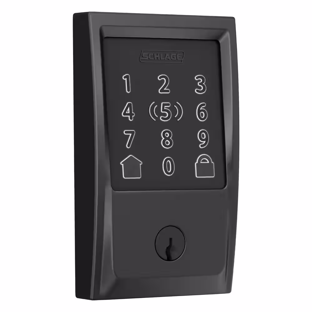 Schlage Century Matte Black Electronic Encode Plus Smart WiFi Deadbolt with Alarm