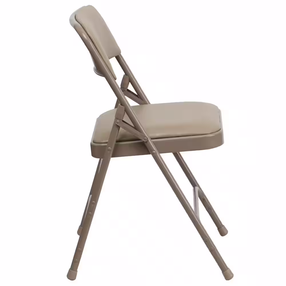 Flash Furniture Hercules Series Curved Triple Braced & Double Hinged Beige Vinyl Upholstered Metal Folding Chair