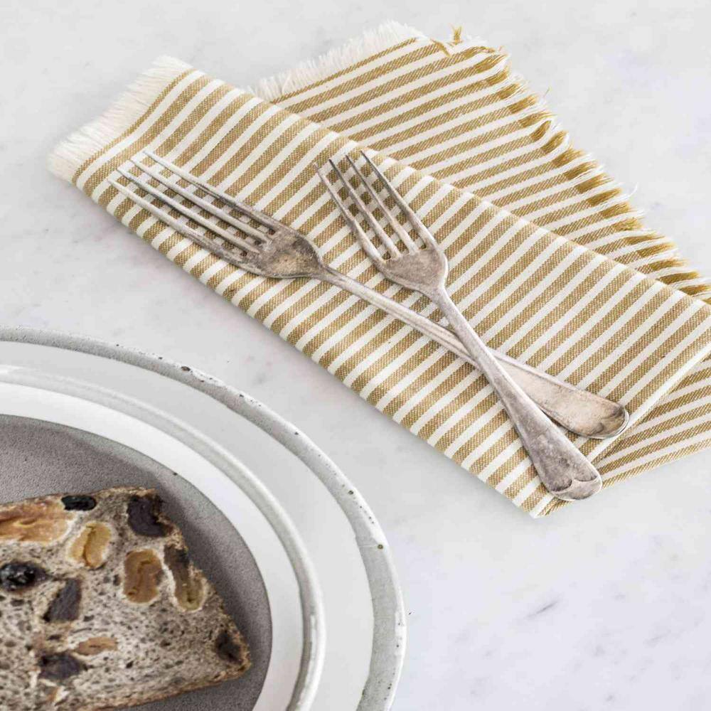 HomeRoots Amelia 16 in. W x 1 in. L Yellow Striped Cotton Table Runner - (Set of 8) Ochre Stripe Napkins