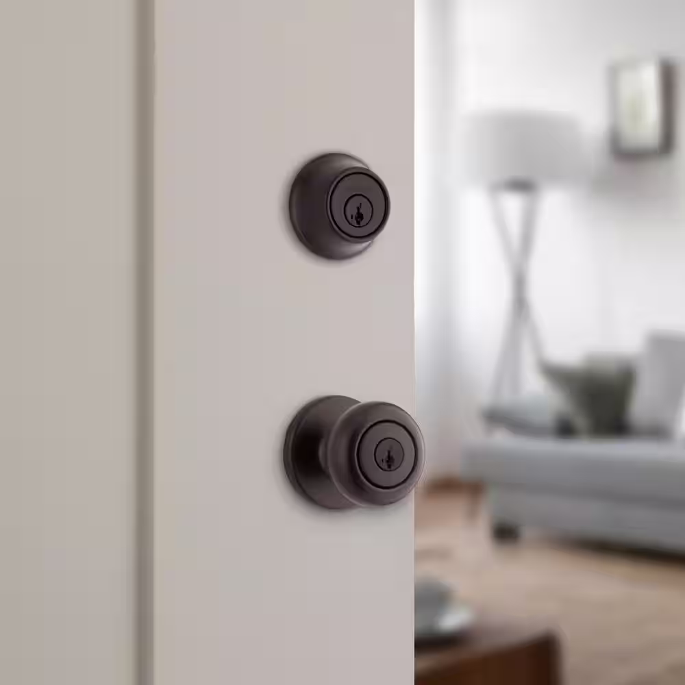Kwikset Cove Venetian Bronze Keyed Entry Door Knob and Single Cylinder Deadbolt Combo Pack featuring SmartKey and Microban
