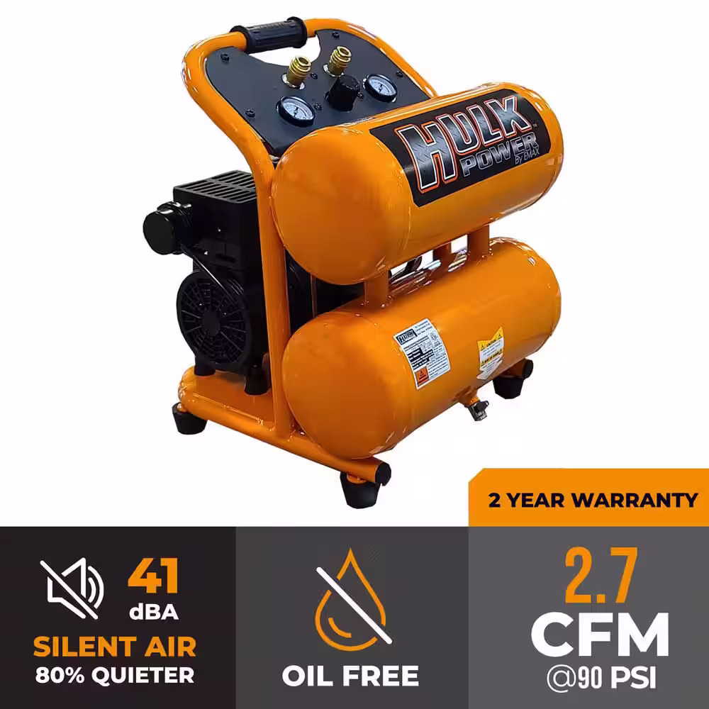 HULK POWER 4 Gal. 1 HP Portable Electric-Powered Twin Stack Silent Air Compressor
