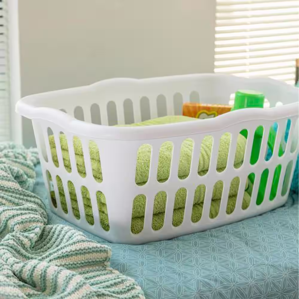 Sterilite 1.5 Bushel White Rectangular Plastic Laundry Basket Bins (12-Pack)